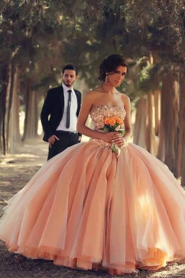 custom-made-blush-pink-colored-strapless-sequins-wedding-dress-1